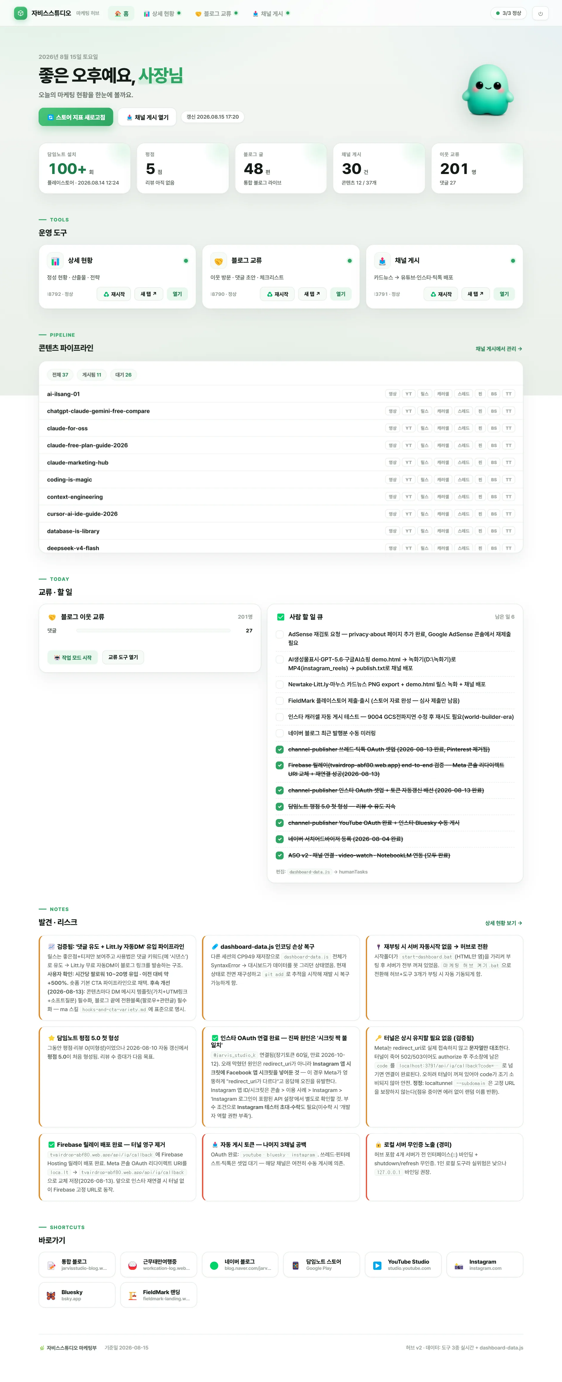 AI 마케팅 자동화 허브 대시보드