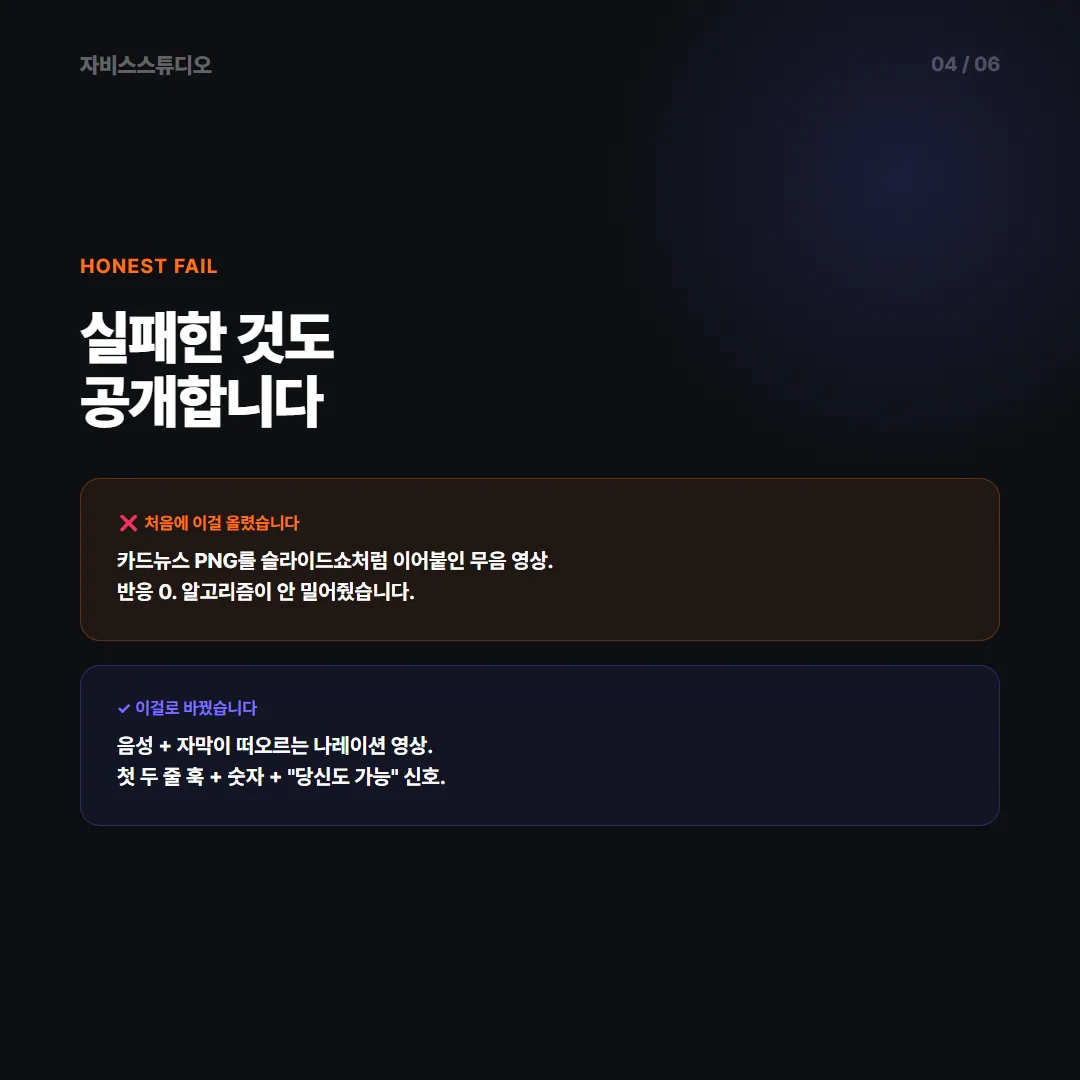 실패도 공개 - 무음 슬라이드쇼 vs 나레이션