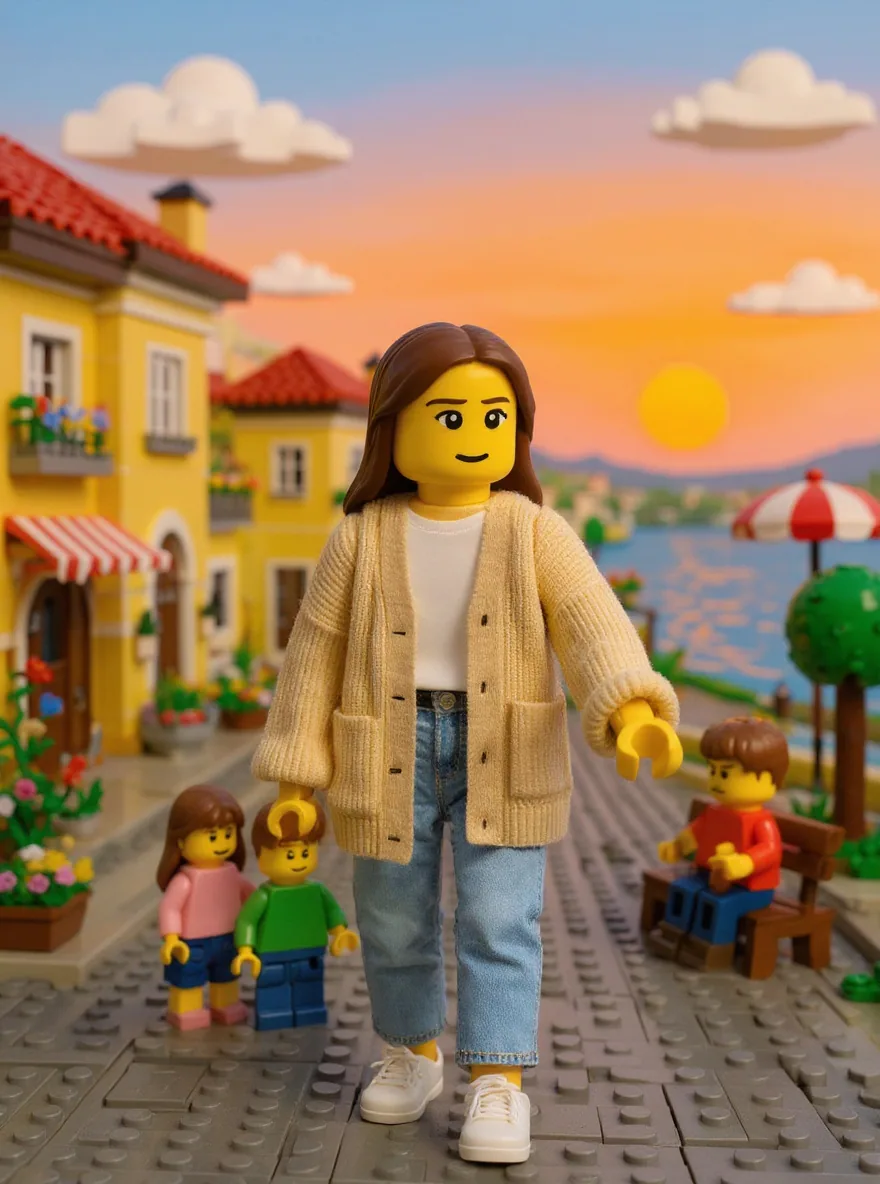 LEGO 변환 후 — 석양 항구