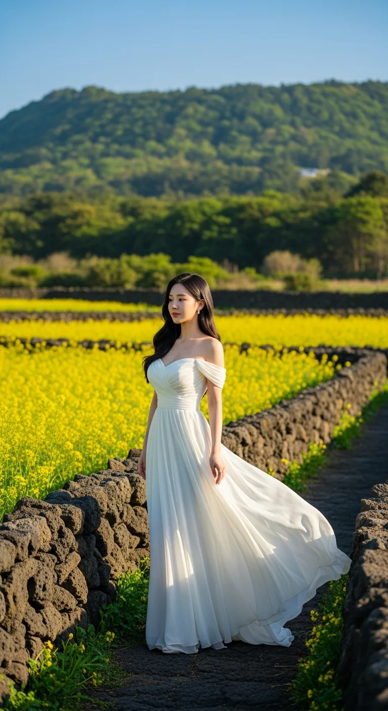 제주도 유채꽃밭 배경으로 변경된 AI 이미지