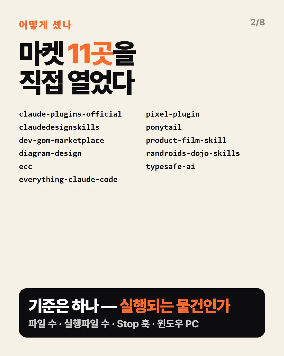 마켓 11곳을 직접 열어 셌어요