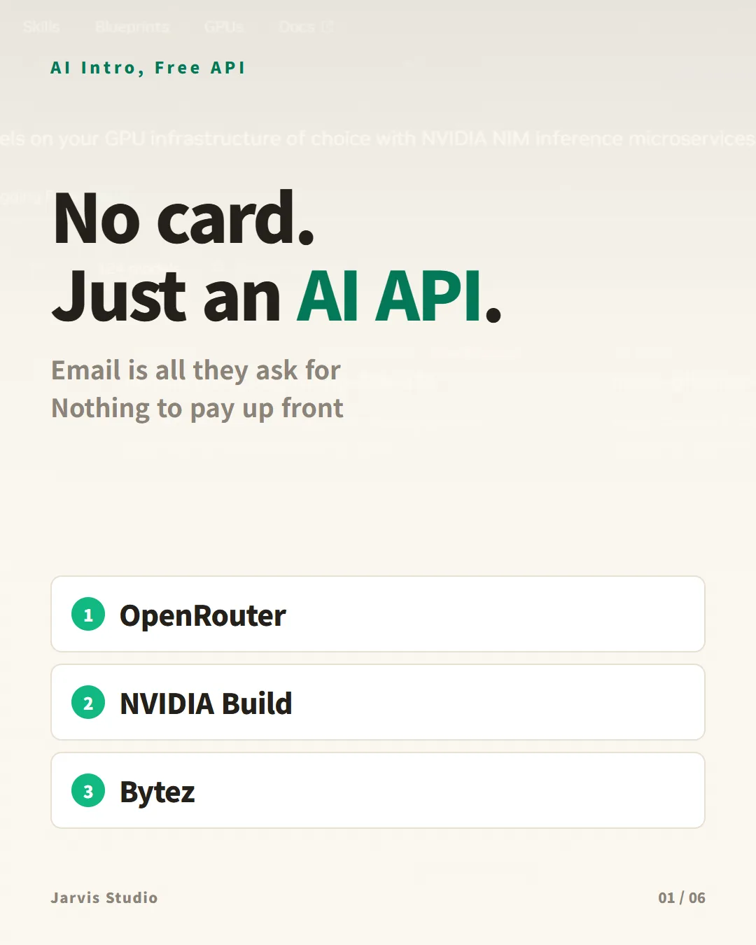Three AI APIs that need no credit card